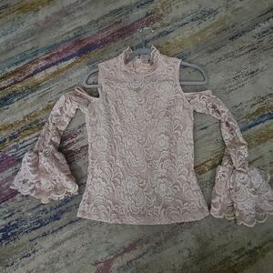 bebe Floral Lace Cold Shoulder Blouse - Pink